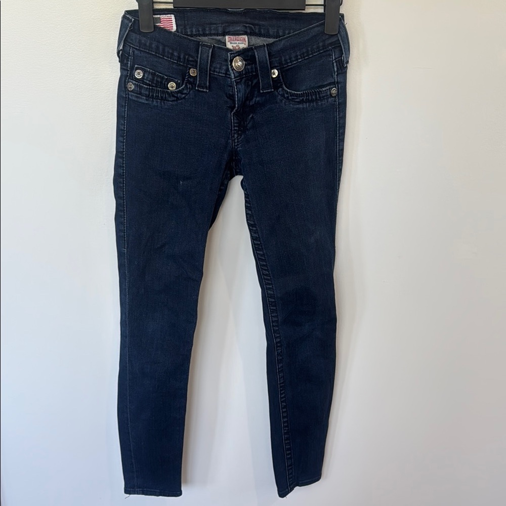 True Religion Y2K 90’s low rise dark blue skinny jeans size 25